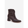 Kožené otevřené dámské kotníkové boty na podpatku Zazoo 3647 čokoládové (Veľkosť 35)