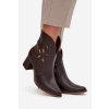Kožené otevřené dámské kotníkové boty na podpatku Zazoo 3647 čokoládové (Veľkosť 35)