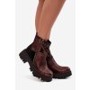 Kožené zateplené kotníkové boty na platformě a plochém podpatku Maciejka 06140-02 hnědé (Veľkosť 36)