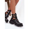 Lakované dámské kotníky s pásky a stříbrnými sponami Černé Helisse (Veľkosť 36)