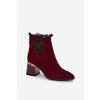 Semišové kožené dámské kotníkové boty na podpatku s ozdobou vyhřívané D&A MR52-127 bordó (Veľkosť 36)