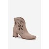Semišové perforované dámské kotníčkové boty na podpatku Zazoo 3647 Cappuccino (Veľkosť 35)