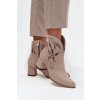 Semišové perforované dámské kotníčkové boty na podpatku Zazoo 3647 Cappuccino (Veľkosť 35)