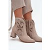 Semišové perforované dámské kotníčkové boty na podpatku Zazoo 3647 Cappuccino (Veľkosť 35)