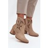 Semišové perforované dámské kotníkové boty na podpatek Zazoo 3647 béžové (Veľkosť 35)
