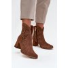 Semišové perforované dámské kotníkové boty na podpatku Zazoo 3647 hnědé (Veľkosť 35)