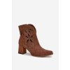 Semišové perforované dámské kotníkové boty na podpatku Zazoo 3647 hnědé (Veľkosť 35)