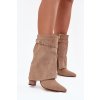 Zateplené dámské kotníkové boty na podpatku s ozdobným páskem khaki Luvielle (Veľkosť 37)