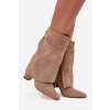 Zateplené dámské kotníkové boty na podpatku s ozdobným páskem khaki Luvielle (Veľkosť 37)