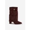 Zateplené dámské kozačky na podpatku s ozdobným páskem čokoládové Luvielle (Veľkosť 39)