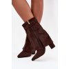 Zateplené dámské kozačky na podpatku s ozdobným páskem čokoládové Luvielle (Veľkosť 39)