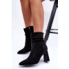 Čierne dámske členkové topánky na stĺpovom podpätku s eko semiše, kód produktu MS2052 BLACK (Veľkosť 35)