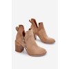 Semišové členkové topánky na robustních podpatcích béžové camden / A5725-63 KHAKI (Veľkosť 38)