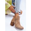 Semišové členkové topánky na robustních podpatcích béžové camden / A5725-63 KHAKI (Veľkosť 38)