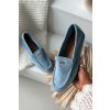 Dámske mokasiny s malým zlatým detailom modré sarivelle / QQ-273 BLUE (Veľkosť 37)