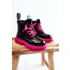 Lakované teplé členkové topánky čierne a růžove heidi / NQ421 FUCHSIA (Veľkosť 30)