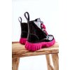 Lakované teplé členkové topánky čierne a růžove heidi / NQ421 FUCHSIA (Veľkosť 30)