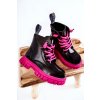 Lakované teplé členkové topánky čierne a růžove heidi / NQ421 FUCHSIA (Veľkosť 30)