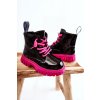 Lakované teplé členkové topánky čierne a růžove heidi / NQ421 FUCHSIA (Veľkosť 30)