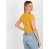 Dámska tmavo-žltá formálna blúzka s 3/4 rukávmi, bavlna, polyester, elastan, kód LK-BZ-505783-1.42P (Veľkosť 36, Farba Tmavo-žltá)