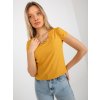 Dámska tmavo-žltá formálna blúzka s 3/4 rukávmi, bavlna, polyester, elastan, kód LK-BZ-505783-1.42P (Veľkosť 36, Farba Tmavo-žltá)