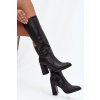 Dámské kozačky na podpatku z eko kůže zateplené černé Lyvella (Veľkosť 36)