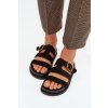 Dámske papuče s pásky a zlatým sponem čierne ulirissa / 666-59 BLACK (Veľkosť 36)