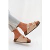 Dámske papuče na korkové platforme so zlatými sponami svetlo béžove tovessa / LS-162 BEIGE (Veľkosť 36)