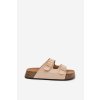 Dámske papuče na korkové platforme so zlatými sponami svetlo béžove tovessa / LS-162 BEIGE (Veľkosť 36)