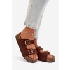 Dámske papuče na korkové platforme so zlatými sponami tovessa / LS-162 BROWN (Veľkosť 36)