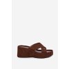 Dámske papuče na platforme z eco semišu čokoládovo hnedé calorine / G517 BROWN (Veľkosť 36)