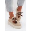 Dámske tenisky na platforme s ozdobnými pompony béžove corinna / D-123 BEIGE (Veľkosť 36)