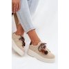 Dámske tenisky na platforme s ozdobnými pompony béžove corinna / D-123 BEIGE (Veľkosť 36)