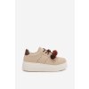 Dámske tenisky na platforme s ozdobnými pompony béžove corinna / D-123 BEIGE (Veľkosť 36)