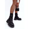 Kožené na šnúrovanie masívnou pro ženy botky čierne seloma / JJ22 BLACK (Veľkosť 37)