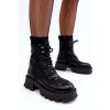 Kožené na šnúrovanie masívnou pro ženy botky čierne seloma / JJ22 BLACK (Veľkosť 37)