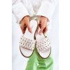 Dámske kožené papuče s zdobením bílým brien / MY-33171 WHITE (Veľkosť 38)