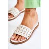 Dámske kožené papuče s zdobením bílým brien / MY-33171 WHITE (Veľkosť 38)