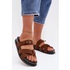 Dámske papuče s pásky a zlatým sponou hnedé selorina / DM577 BROWN (Veľkosť 36)
