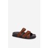 Dámske papuče s pásky a zlatým sponou hnedé selorina / DM577 BROWN (Veľkosť 36)