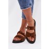 Dámske papuče s pásky a zlatým sponou hnedé selorina / DM577 BROWN (Veľkosť 36)