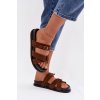 Dámske papuče s pásky a zlatým sponou hnedé selorina / DM577 BROWN (Veľkosť 36)