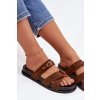Dámske papuče s pásky a zlatým sponou hnedé selorina / DM577 BROWN (Veľkosť 36)