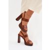 Dámske Sandále na podpätku a platforme eko koža camel hanelia / P-1496 CAMEL (Veľkosť 36)