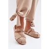 Dámske mules s pásky a zlatým remienkom béžove ganelle / 9771 KHAKI (Veľkosť 36)
