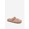 Dámske mules s pásky a zlatým remienkom béžove ganelle / 9771 KHAKI (Veľkosť 36)