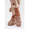 Dámske mules s pásky a zlatým remienkom béžove ganelle / 9771 KHAKI (Veľkosť 36)