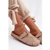 Dámske mules s pásky a zlatým remienkom béžove ganelle / 9771 KHAKI (Veľkosť 36)