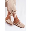 Dámske mules s pásky a zlatým remienkom béžove ganelle / 9771 KHAKI (Veľkosť 36)