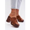 Dámske Sandále na podpätku so zlatými přezkami camel nerelle / 8246 CAMEL (Veľkosť 36)